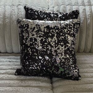 Black and Silver Sequin Throw Pillows